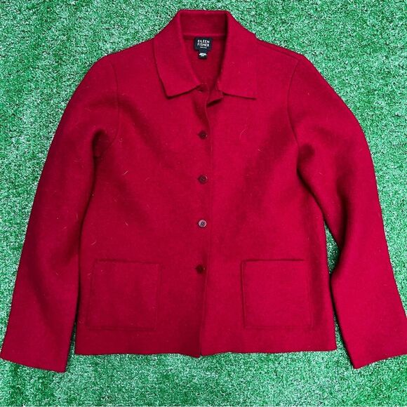 Eileen Fisher Red Button Front Wool Coat Size pp - Picture 1 of 8